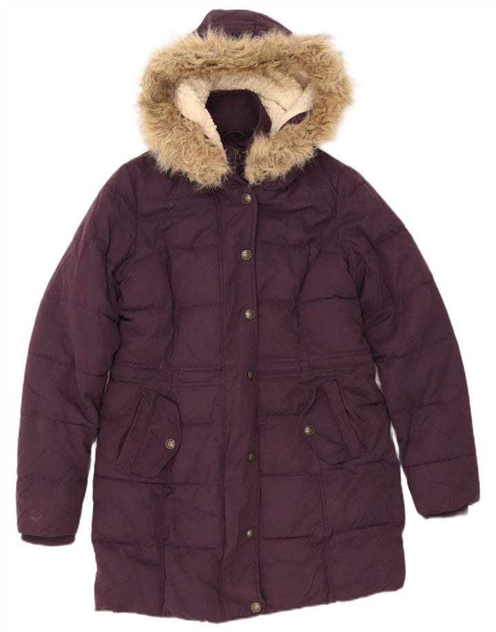 Abrigo acolchado con capucha para mujer Fat Face UK 8 Small Poliéster morado