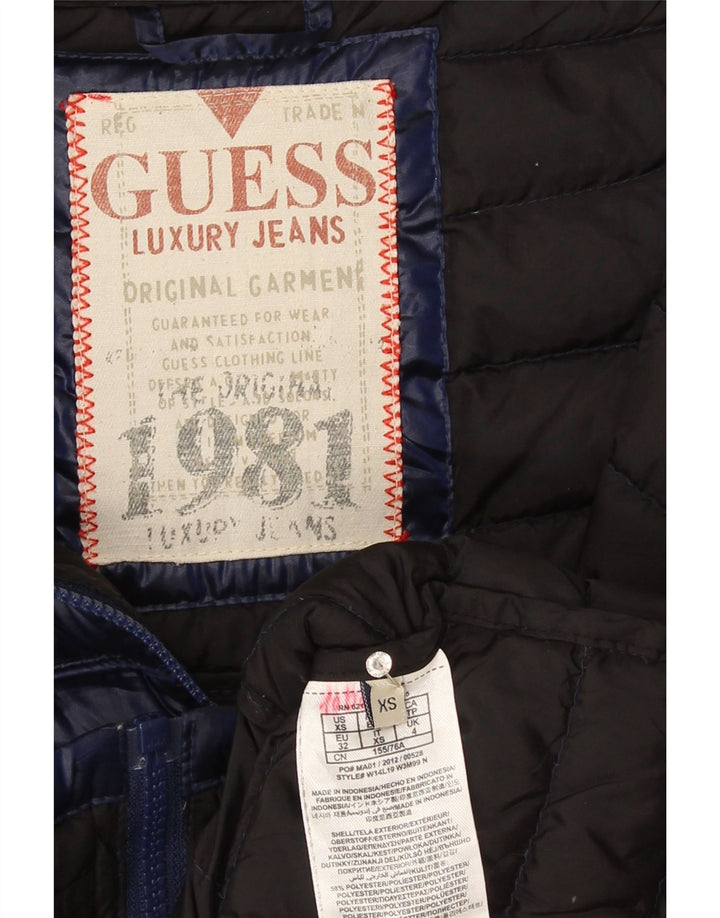 Guess Chaqueta acolchada con capucha para mujer UK 6 XS Azul marino Poliéster
