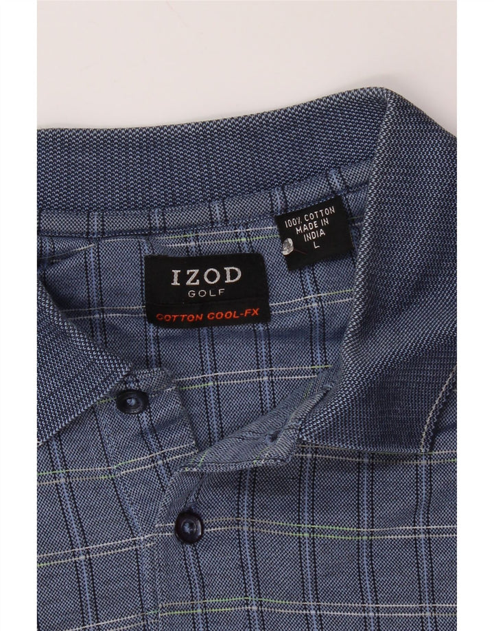 IZOD Polo para hombre de algodón a cuadros azules grandes