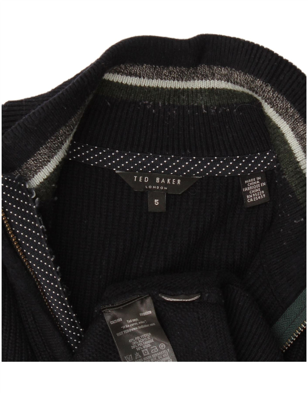 Ted Baker - Jersey para hombre con cremallera y cuello, talla 5 XL, poliéster azul marino