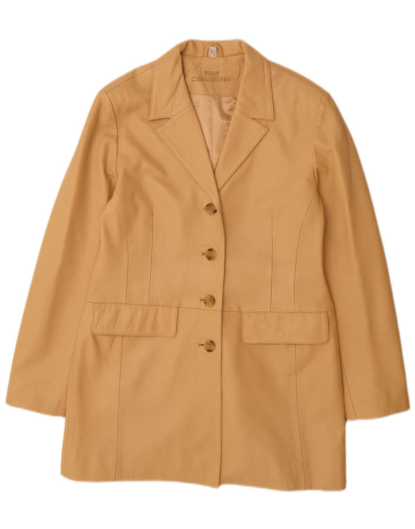 Vintage mujer cuero abrigo Reino Unido 14 cuero beige grande