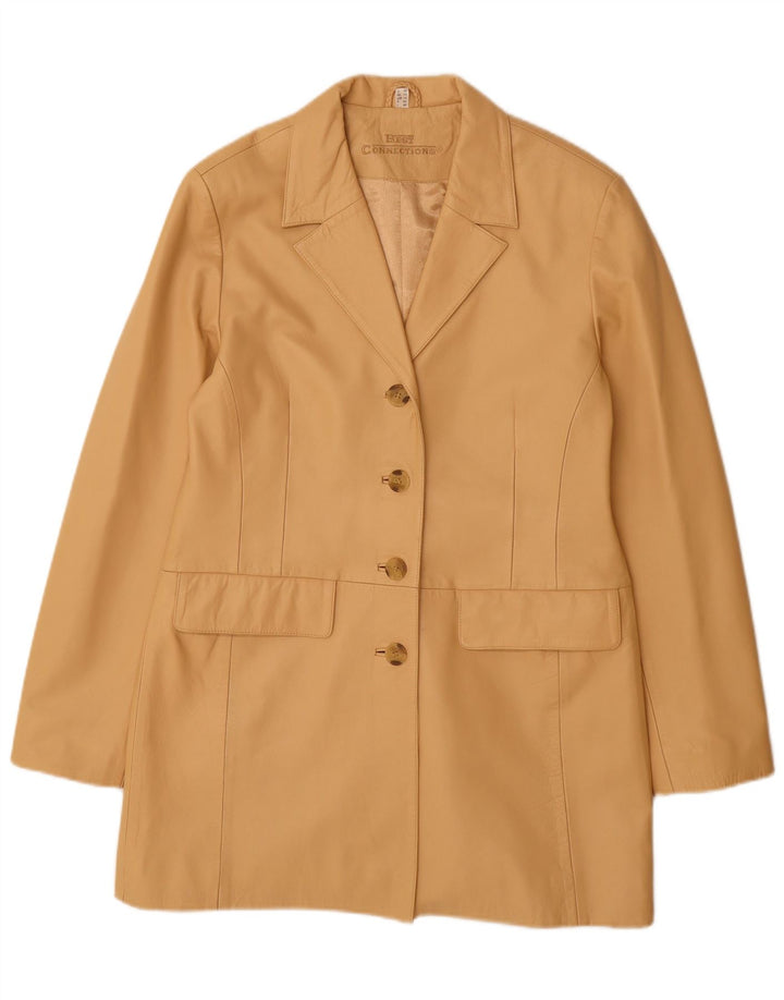Vintage mujer cuero abrigo Reino Unido 14 cuero beige grande