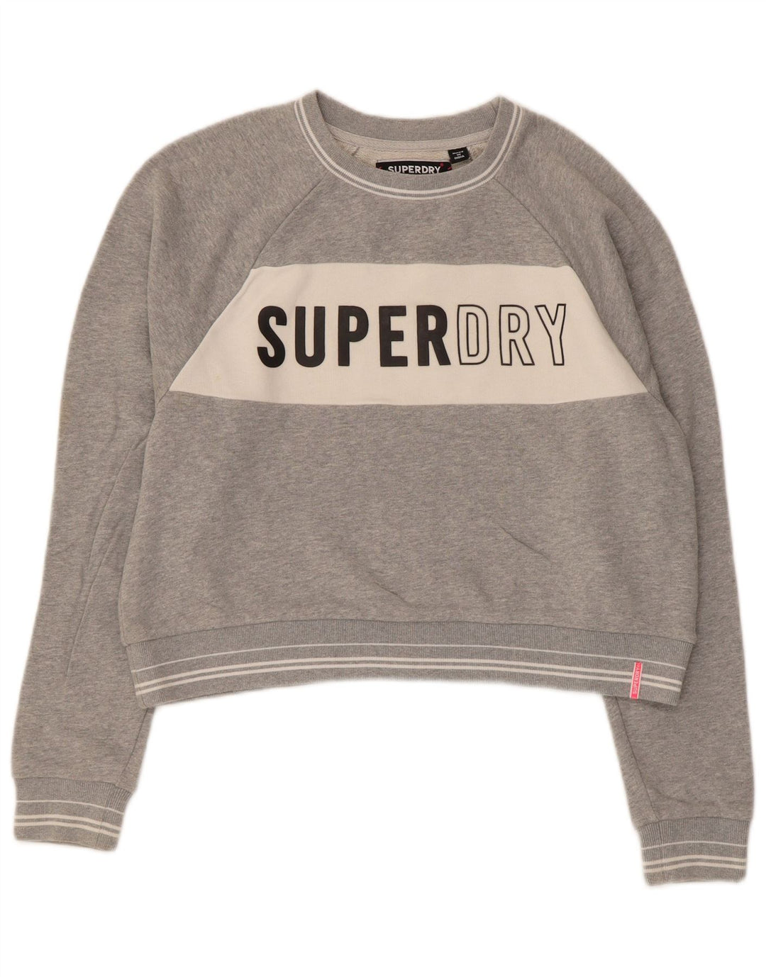 Superdry Mujer Crop Graphic Sudadera Jumper UK 44 Algodón Gris Medio