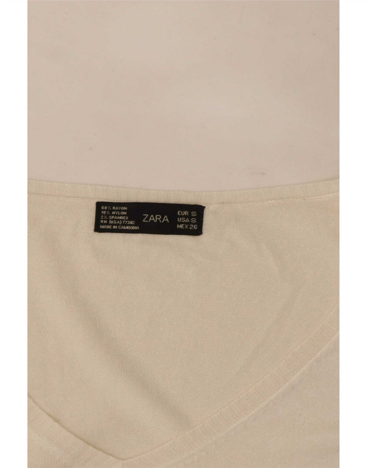 Zara Mujer Top Manga Larga UK 10 Small Rayón Blanco