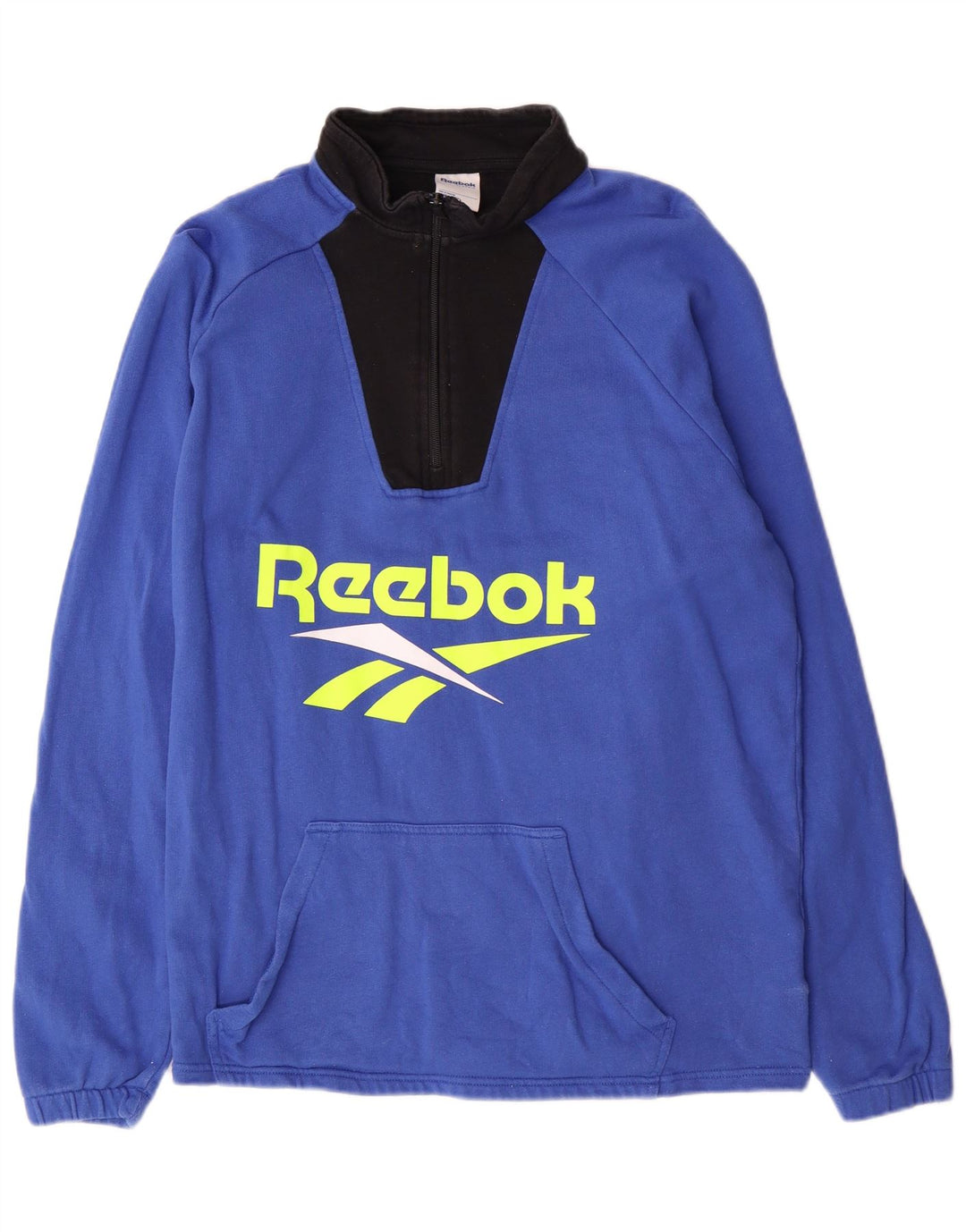 Reebok Hombre Graphic 1/4 Zip Sudadera Jumper Algodón Azul Medio