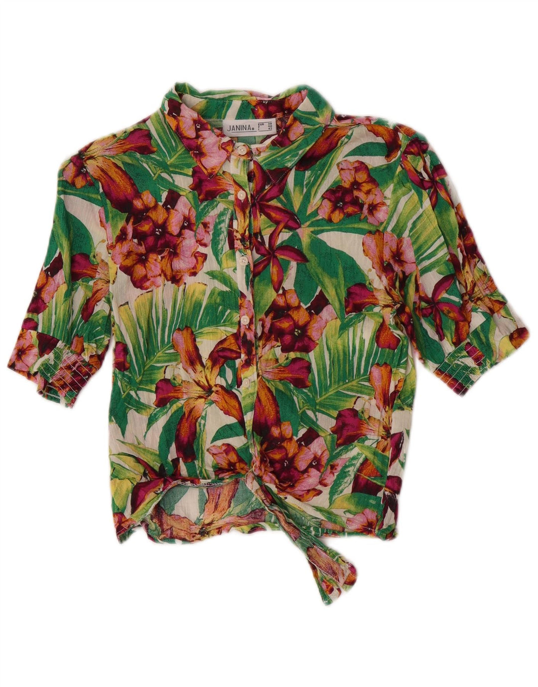 JANINA Blusa camisera con lazo frontal para mujer EU 38 Mediana Multicolor Floral