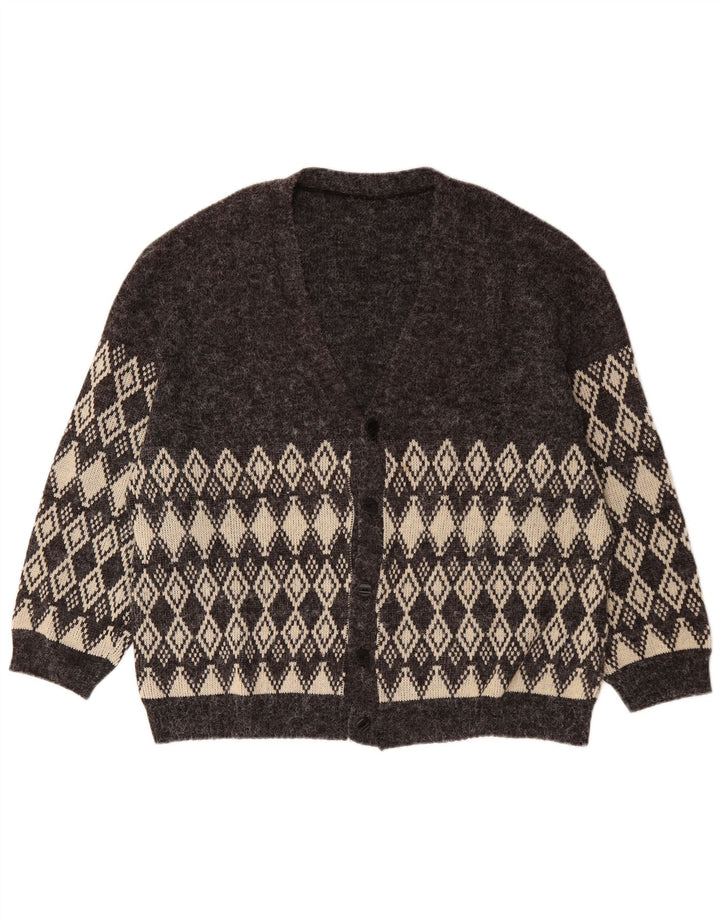 VINTAGE Suéter cárdigan para hombre XL Gris Argyle/Diamante