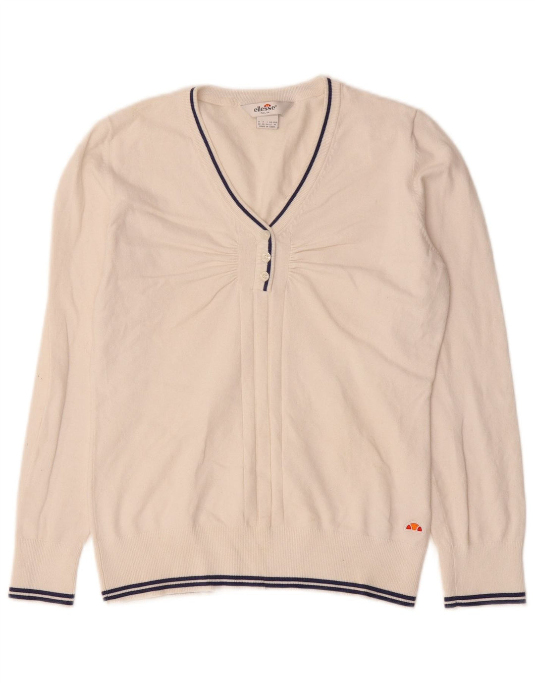 Ellesse Jersey con cuello en V para mujer UK 12 Medium White Cotton