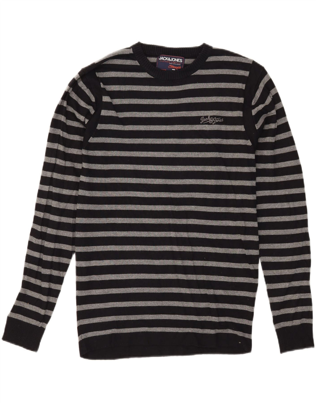 JACK & JONES Jersey con cuello redondo para hombre, talla grande, color negro, a rayas