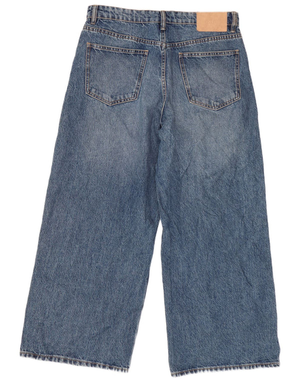 Zara Vaqueros de pierna ancha y cintura alta para mujer EU 42 Large W32 L26 Algodón azul