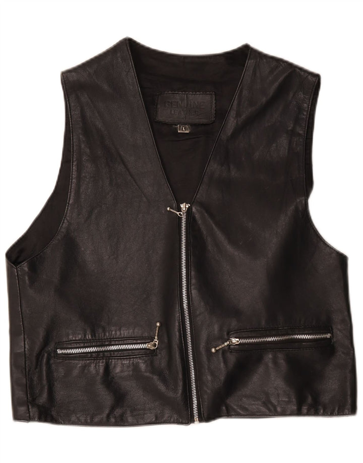 Chaleco de cuero vintage para hombre cuero negro grande