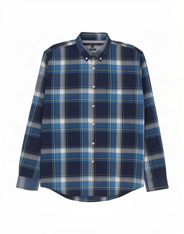Camisa Tommy Hilfiger New York Fit XL de algodón a cuadros azul marino para hombre
