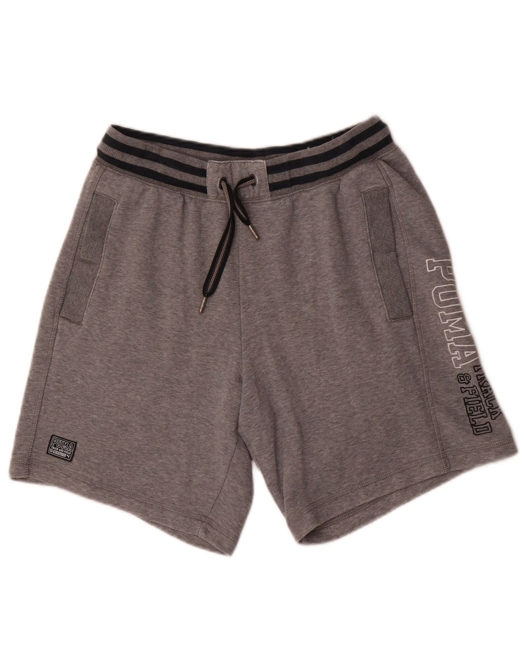 Puma Pantalones cortos deportivos con gráficos para hombre, talla pequeña, gris a rayas