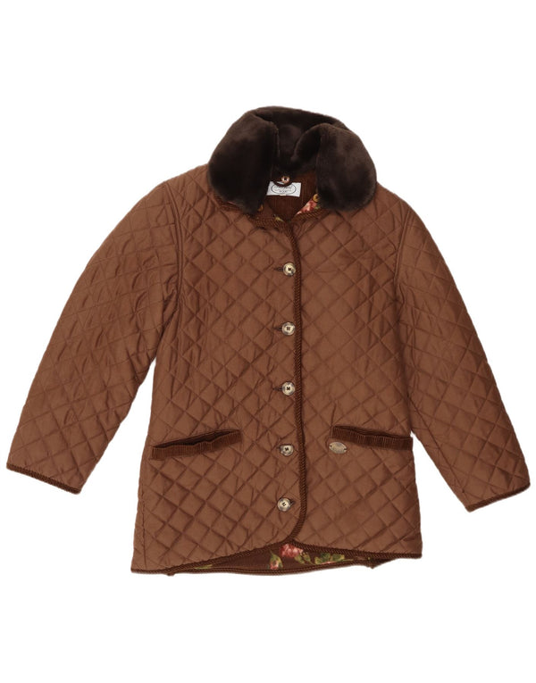 Chaqueta acolchada vintage para mujer IT 42 Poliéster marrón medio
