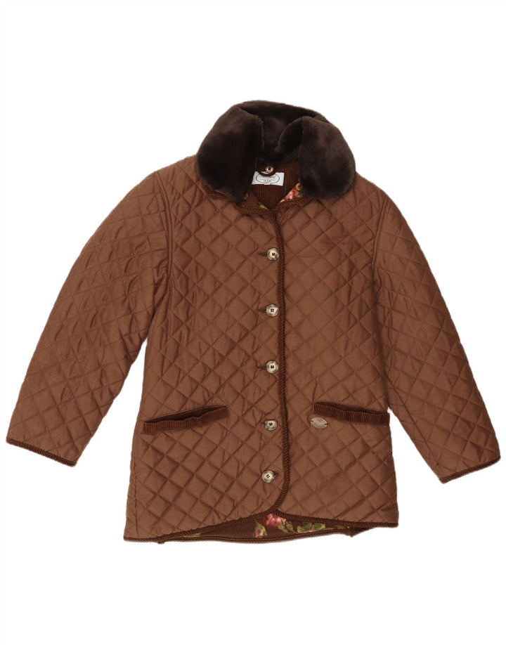 Chaqueta acolchada vintage para mujer IT 42 Poliéster marrón medio