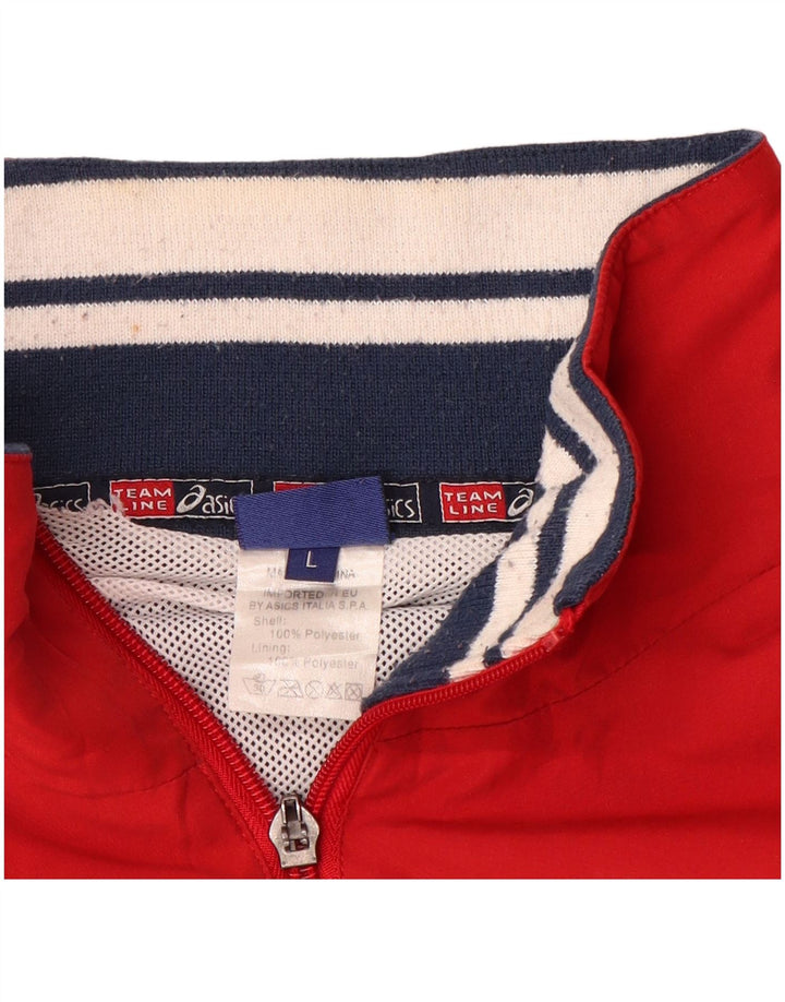 ASICS Mens Tracksuit Top Jacket  Large Red Colourblock Polyester