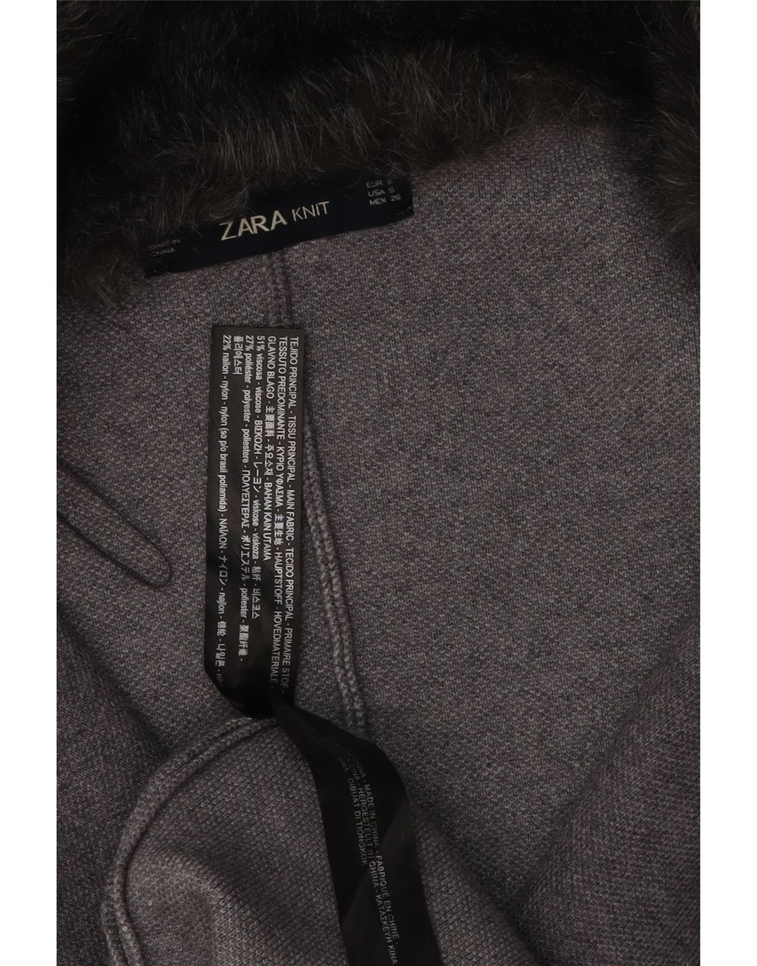 Zara Mujer Poncho Abrigo UK 10 Small Gris Viscosa
