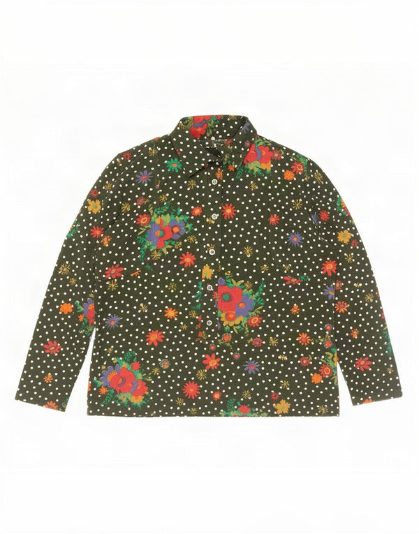 Vintage mujer jersey camisa IT 52 2XL verde floral