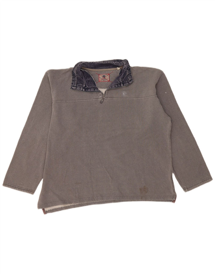 Sudadera con capucha y cuello con cremallera para hombre de Fat Face, jersey grande de algodón gris