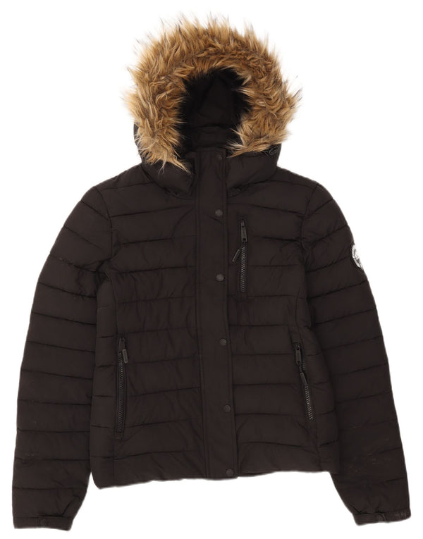 Superdry Mujer Chaqueta Acolchada Con Capucha UK 40 Small Poliéster Negro