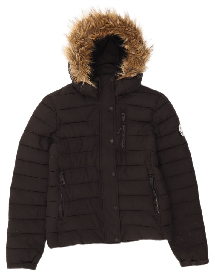 Superdry Mujer Chaqueta Acolchada Con Capucha UK 40 Small Poliéster Negro