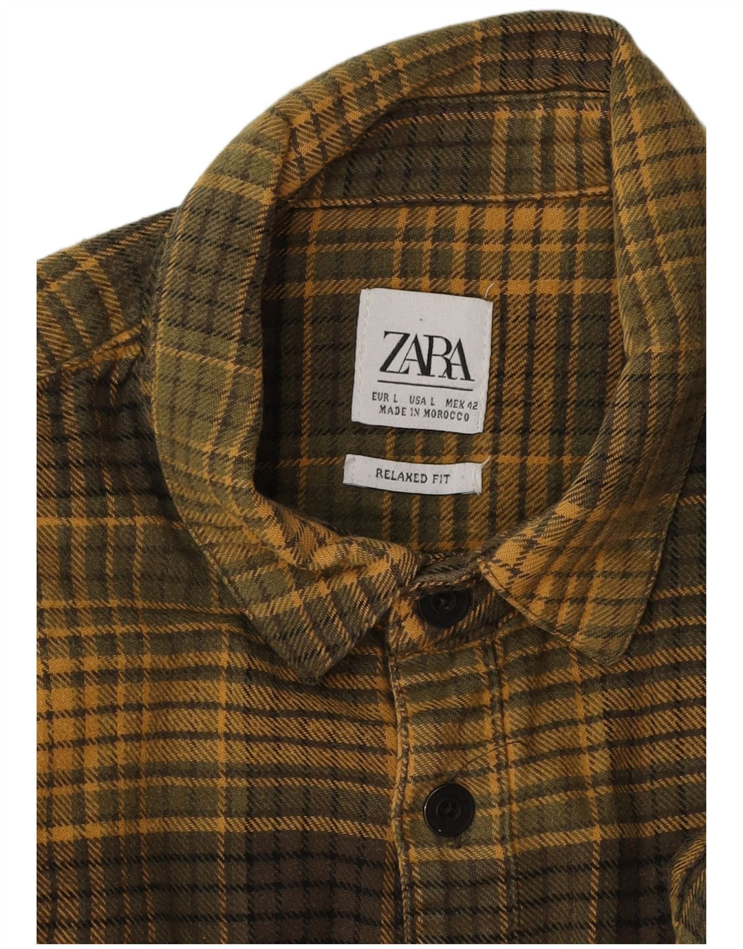 Zara Hombre Camisa De Franela De Ajuste Relajado Cuadros Caqui Grande