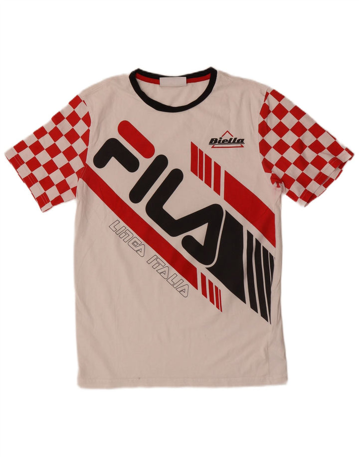 Fila Camiseta gráfica para hombre Top pequeño de algodón geométrico blanco