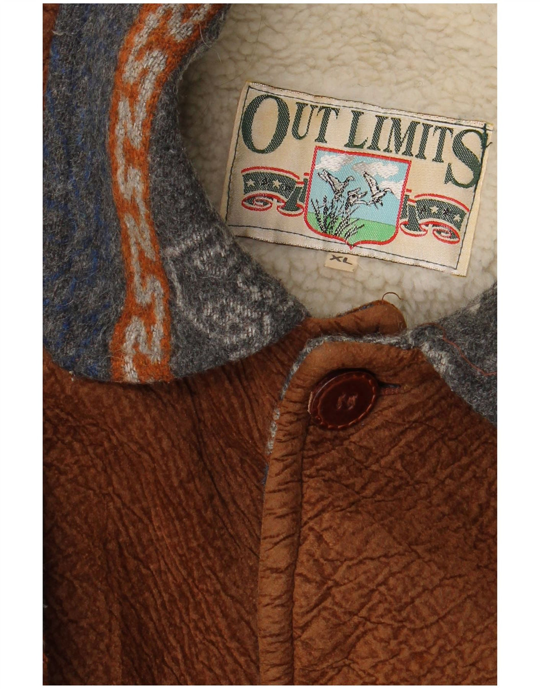 VINTAGE Chaqueta Sherpa para hombre Reino Unido 42 XL Azul Marino Fair Isle