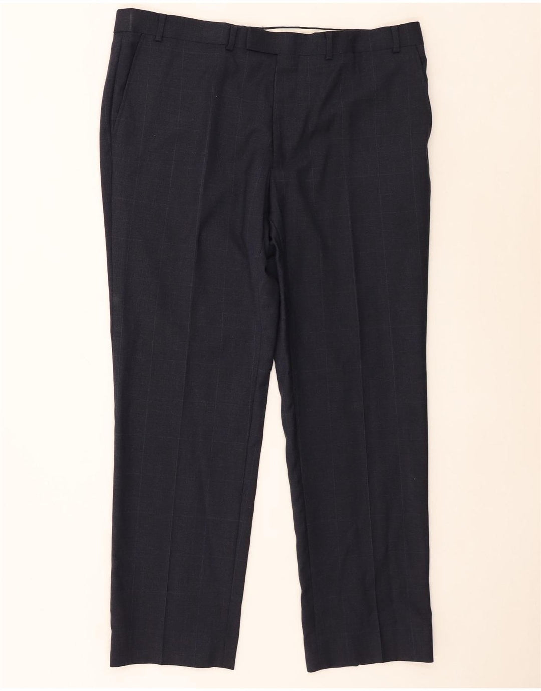 Marks & Spencer Pantalón de traje recto para hombre W38 L29 Lana a cuadros azul marino