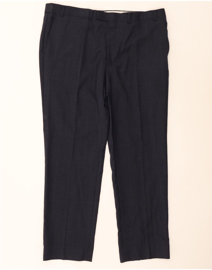 Marks & Spencer Pantalón de traje recto para hombre W38 L29 Lana a cuadros azul marino