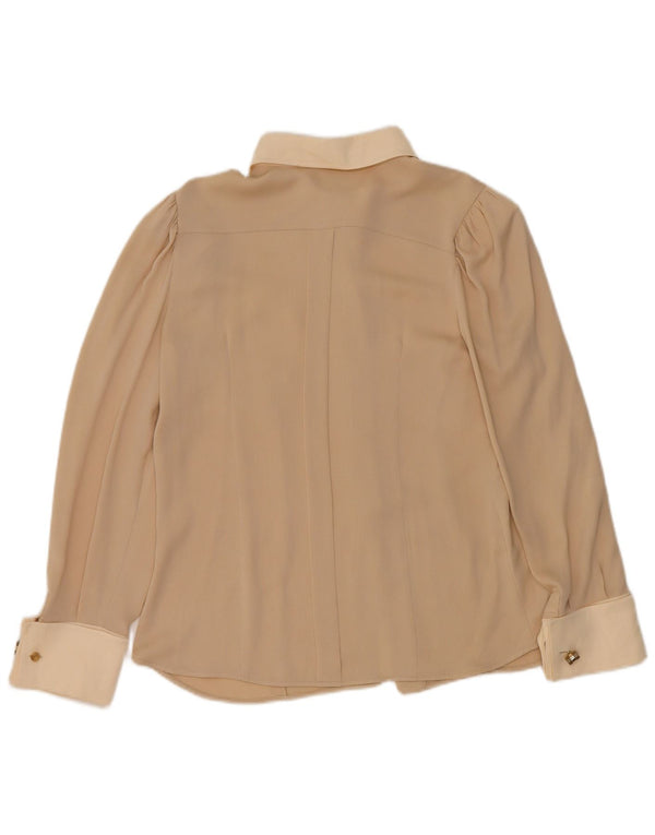 Max Mara Blusa tipo camisa para mujer UK 10 Small Beige Colorblock