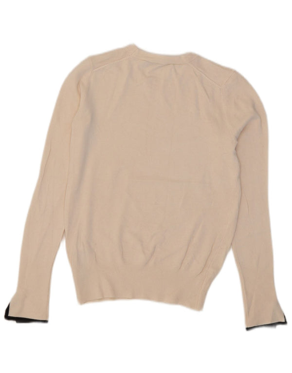 Zara Mujer Crop Crew Neck Jumper Sweater UK 10 Small Beige Viscosa