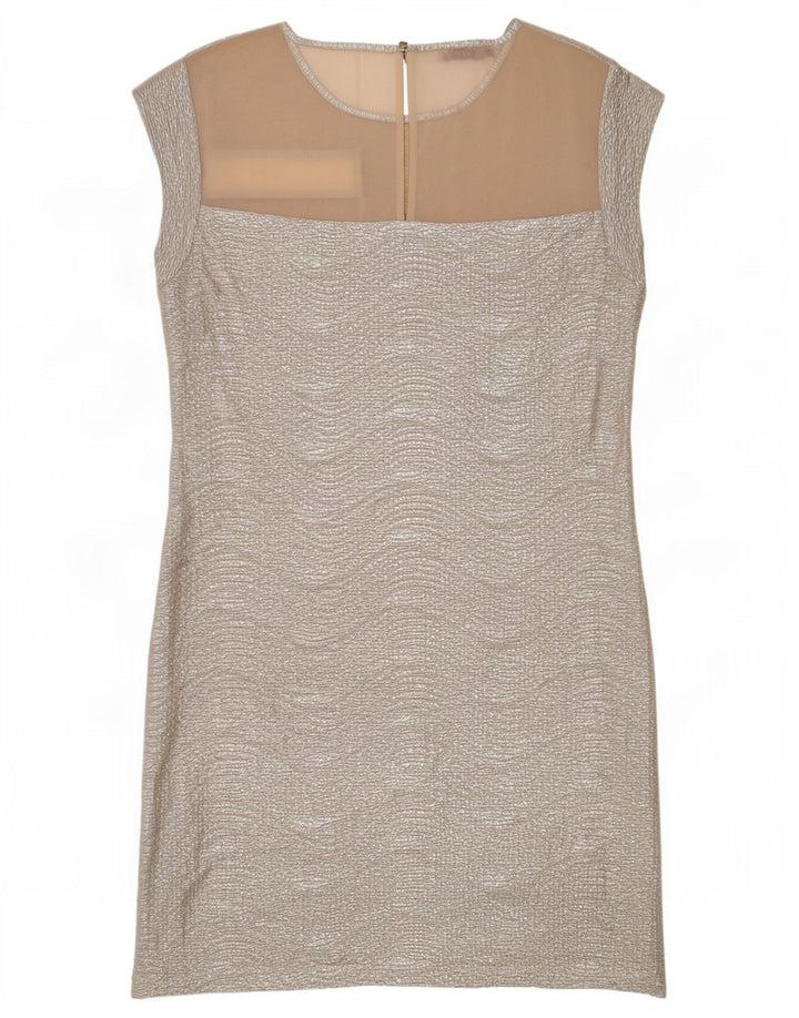 Oasis Vestido tubo para mujer UK 42 Poliéster Chevron plateado mediano