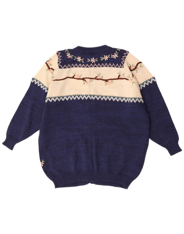 Vintage mujer oversized Cardigan suéter Reino Unido 18 XL azul marino floral