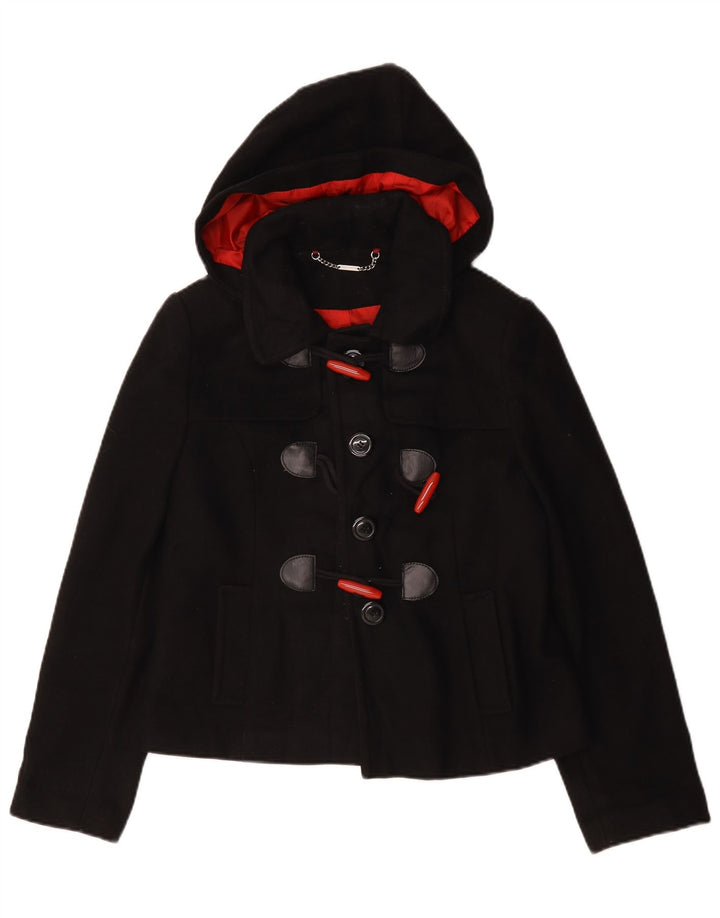 Laura Ashley - Chaqueta de lona con capucha para mujer, talla 40, tamaño mediano, lana negra