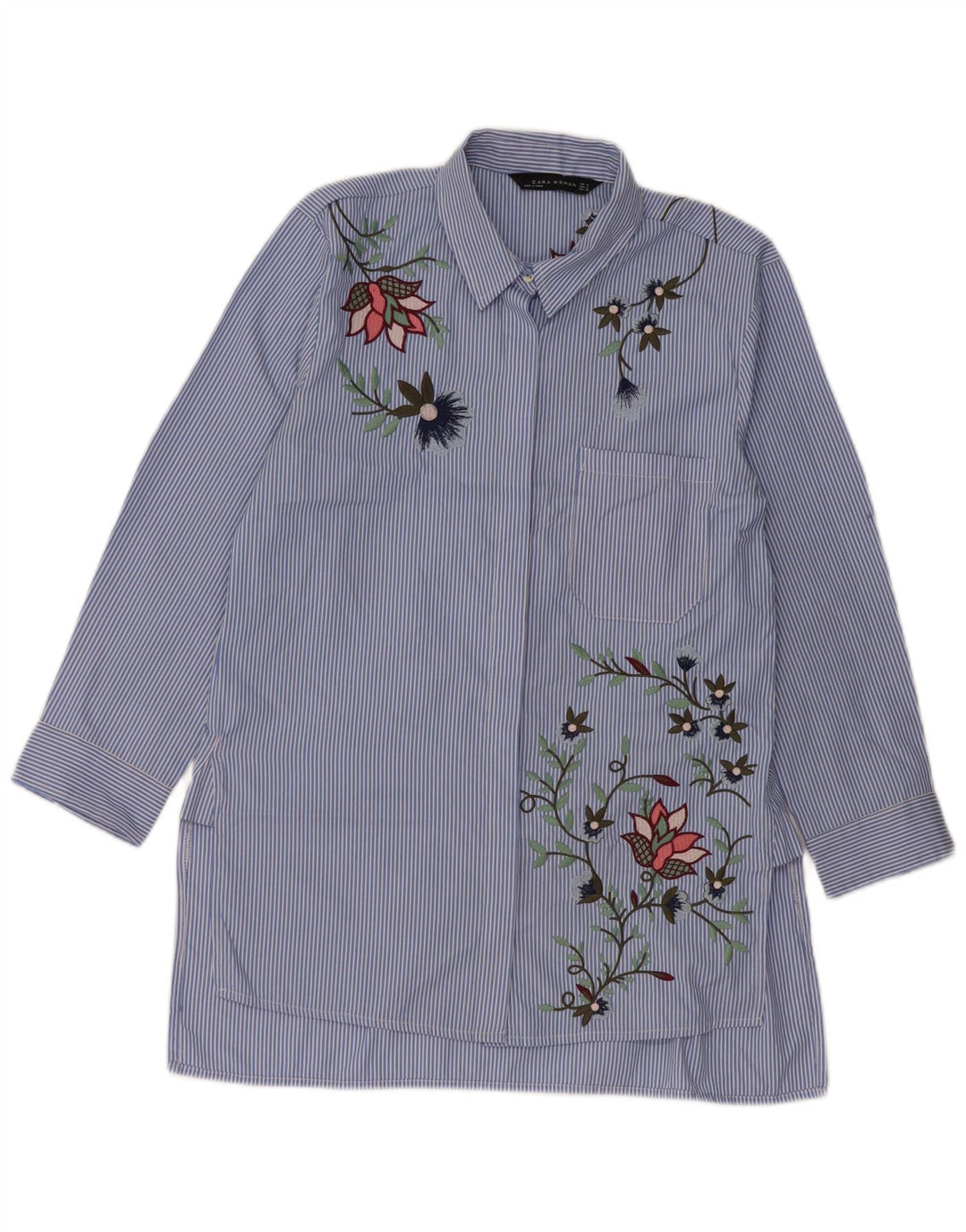 Zara Mujer Camisa Manga 3/4 Reino Unido 42 Rayas Azul Medianas