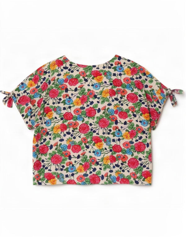 Vintage mujer crop blusa top Reino Unido 14 medio multicolor floral