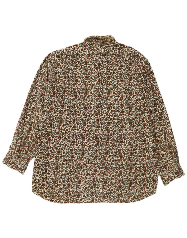 Vintage hombres pana camisa medio multicolor floral algodón