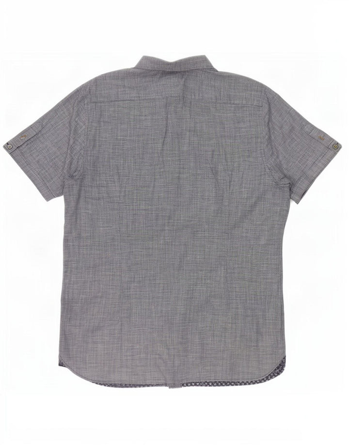 Ted Baker Camisa de manga corta para hombre Talla 4 Grande Algodón de pata de gallo azul marino