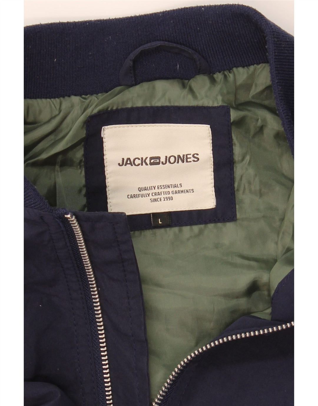 JACK & JONES Mens Bomber Jacket UK 40 Large Navy Blue Vintage Jack & Jones and Second-Hand Jack & Jones from Messina Hembry 