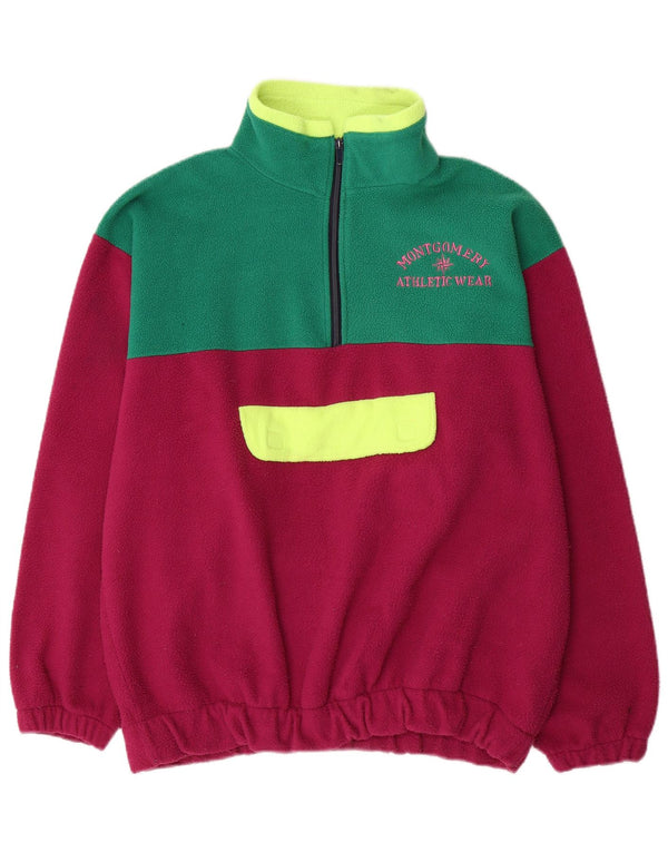 Vintage hombre gráfico cremallera cuello polar jersey grande rojo colorblock algodón