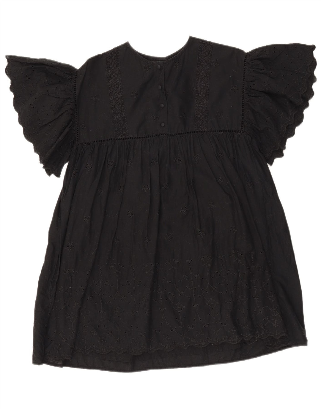 ZARA Vestido Niña Batwing A-Line 9-10 Años Algodón Floral Negro