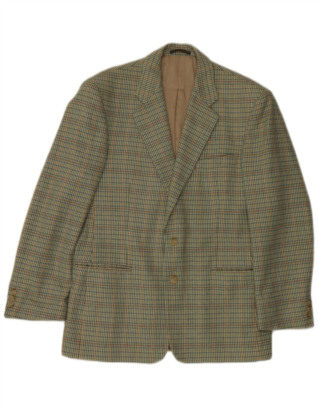 Lebole Chaqueta tipo blazer de 2 botones para hombre IT 50 Large Lana de pata de gallo verde