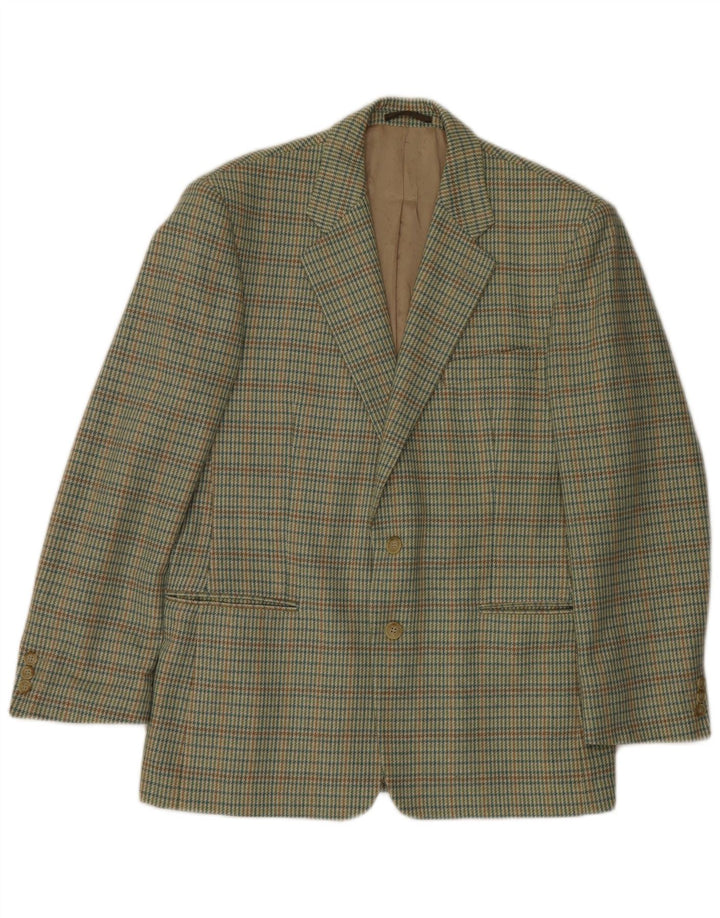 Lebole Chaqueta tipo blazer de 2 botones para hombre IT 50 Large Lana de pata de gallo verde