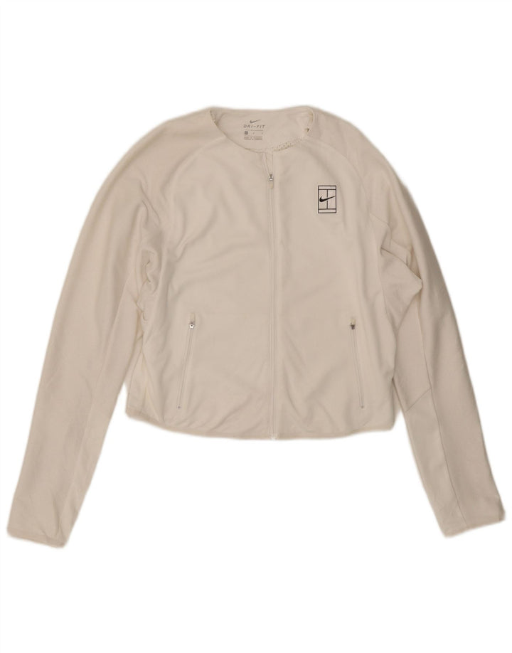 Nike Mujer Dri Fit Crop Chándal Top Chaqueta Reino Unido 16 Grande Poliéster Blanco