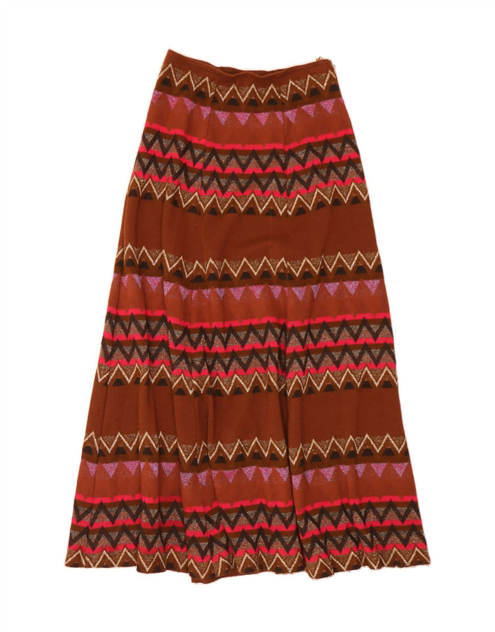 VINTAGE Mujer Maxi Falda Acampanada IT 42 Mediana W30 Geométrica Multicolor