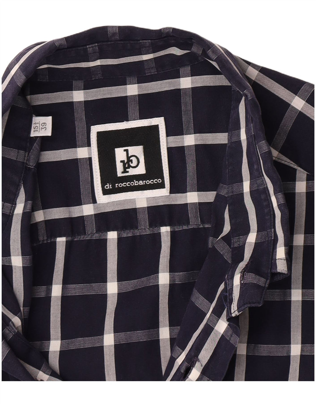 Roccobarocco Camisa de manga corta para hombre Talla 39 15 1/2 Mediana Azul marino Cuadros