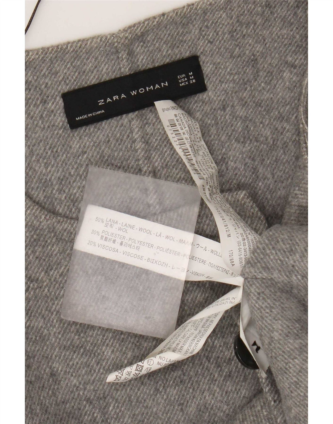 Zara Mujer Abrigo Cruzado UK 44 Lana Gris Medio