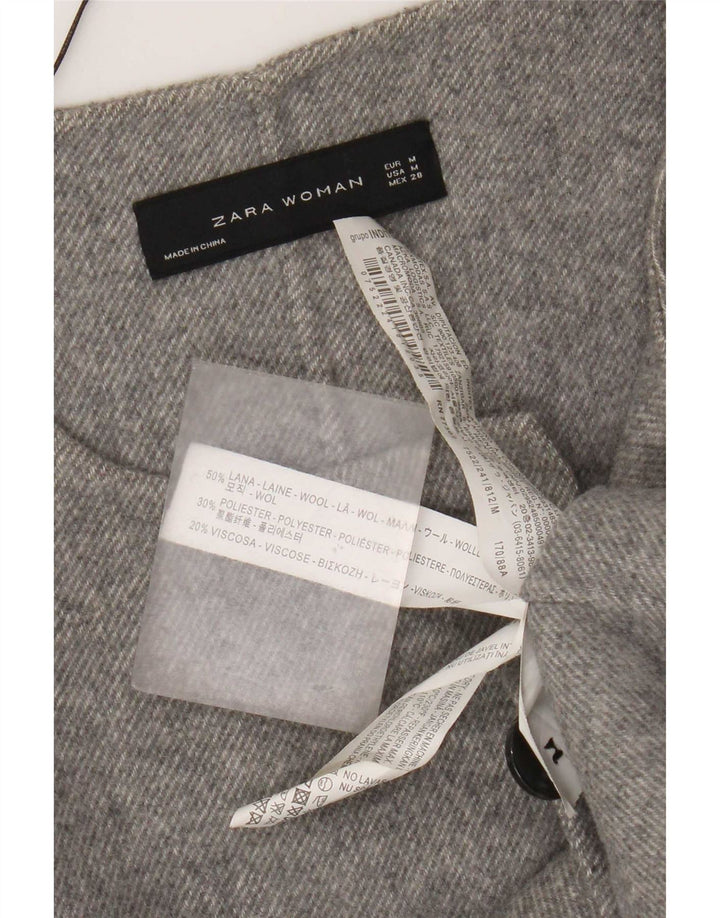 Zara Mujer Abrigo Cruzado UK 44 Lana Gris Medio