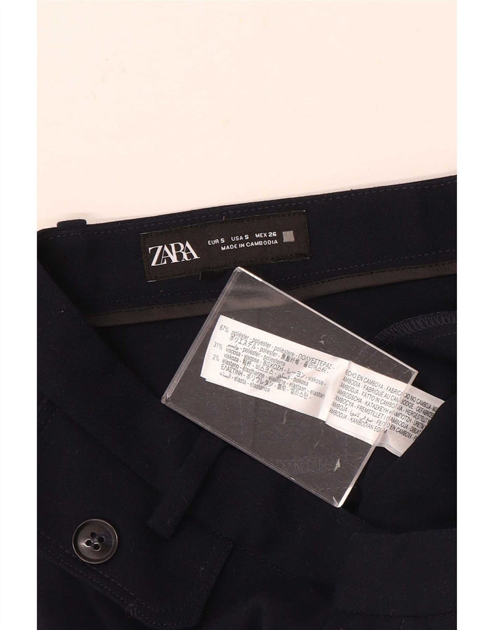 Zara Mujer Pantalones Casuales Acampanados Pequeño W26 L31 Poliéster Azul Marino